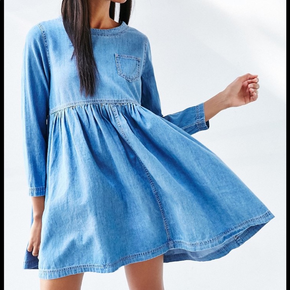 BDG denim baby doll dress with long sleeves